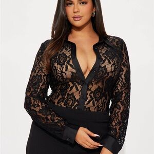 Fashion Nova Black Lace Bodysuit